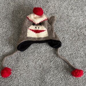 Brown and Red Monkey Knit Hat